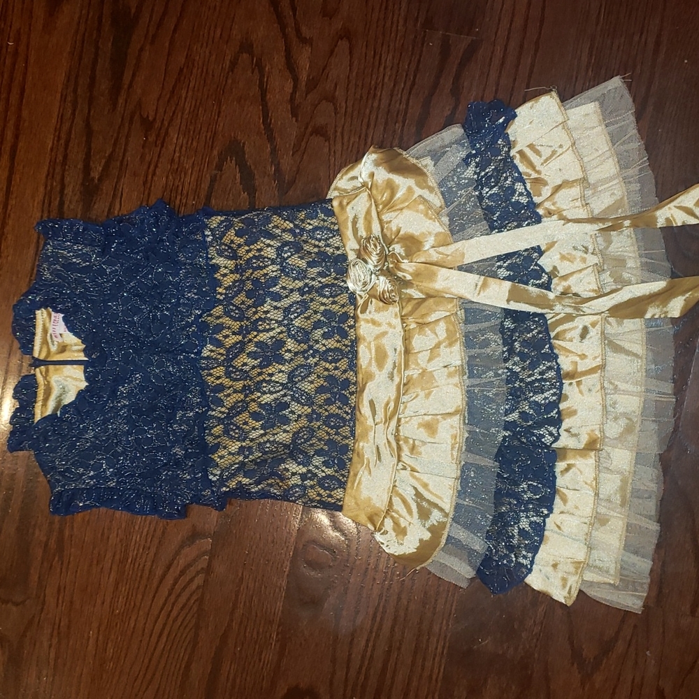 Navy Gold ruffle holiday dress 7